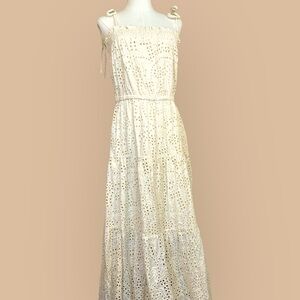 Lost and Wander size Medium NWT cream eyelet‎ shoulder tie maxi dress